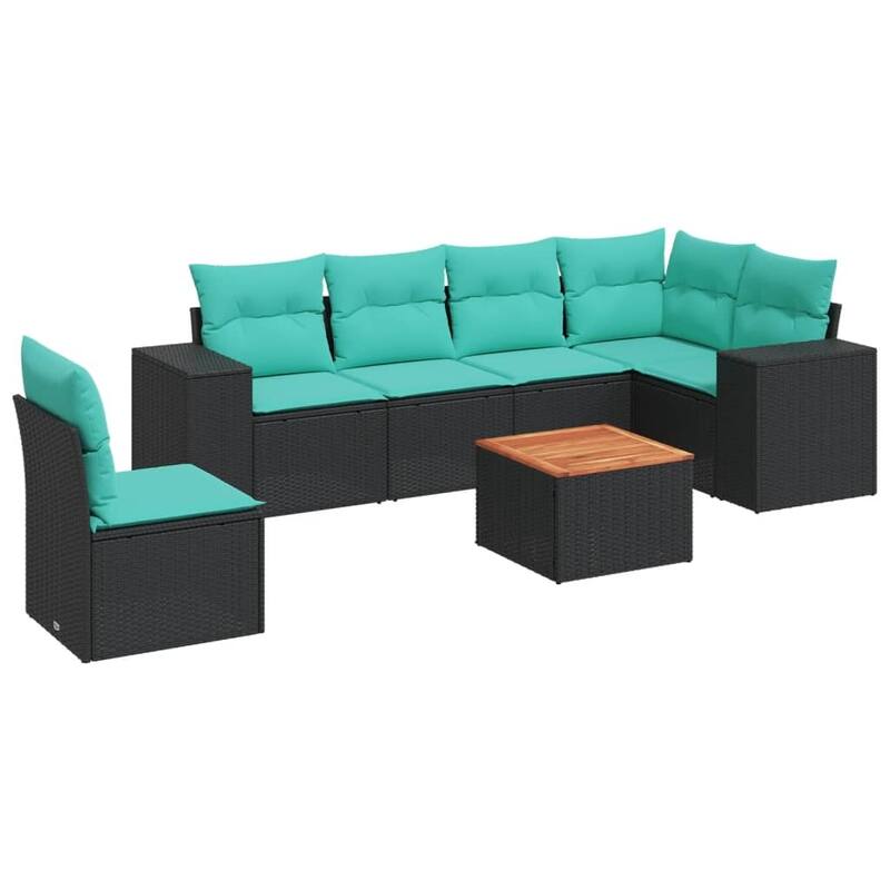 vidaXL 7 Piece Patio Sofa Set with Cushions Black Poly Rattan - 24.4 x 24.4 x 27.2