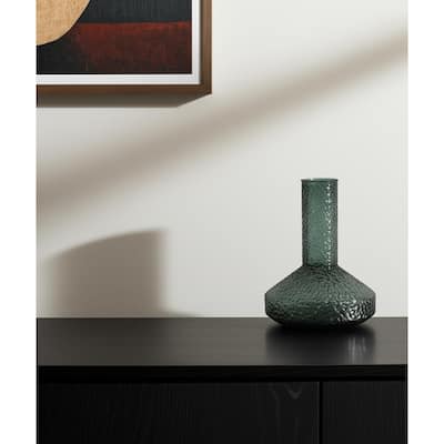 12" Green Faceted Glass Table Vase - 9.84