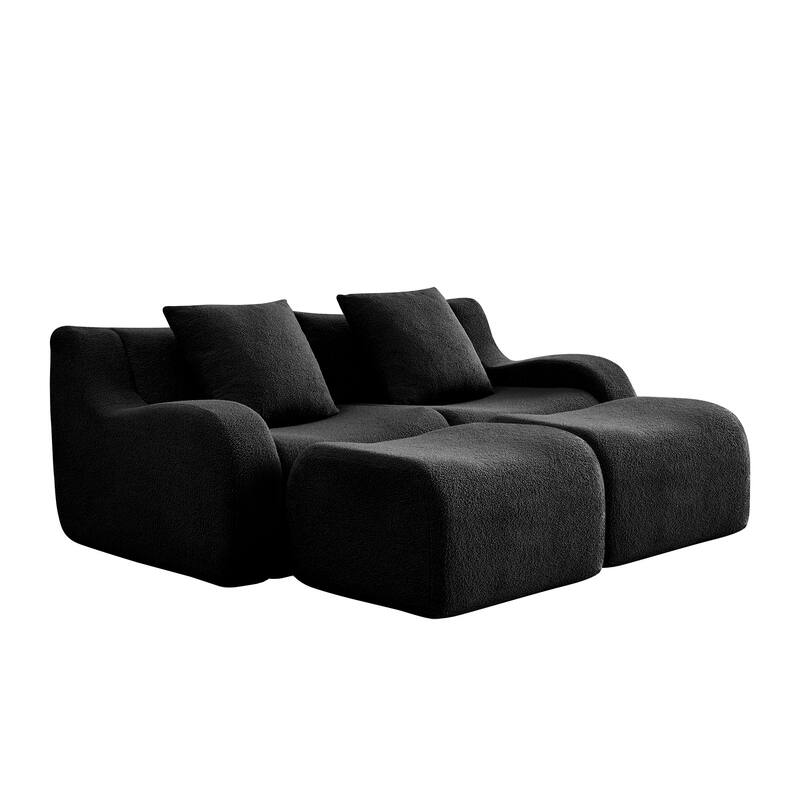 Anmytek Plush Boneless Teddy Fabric Chaise Lounge Sofa - Ergonomic Curved Armrests