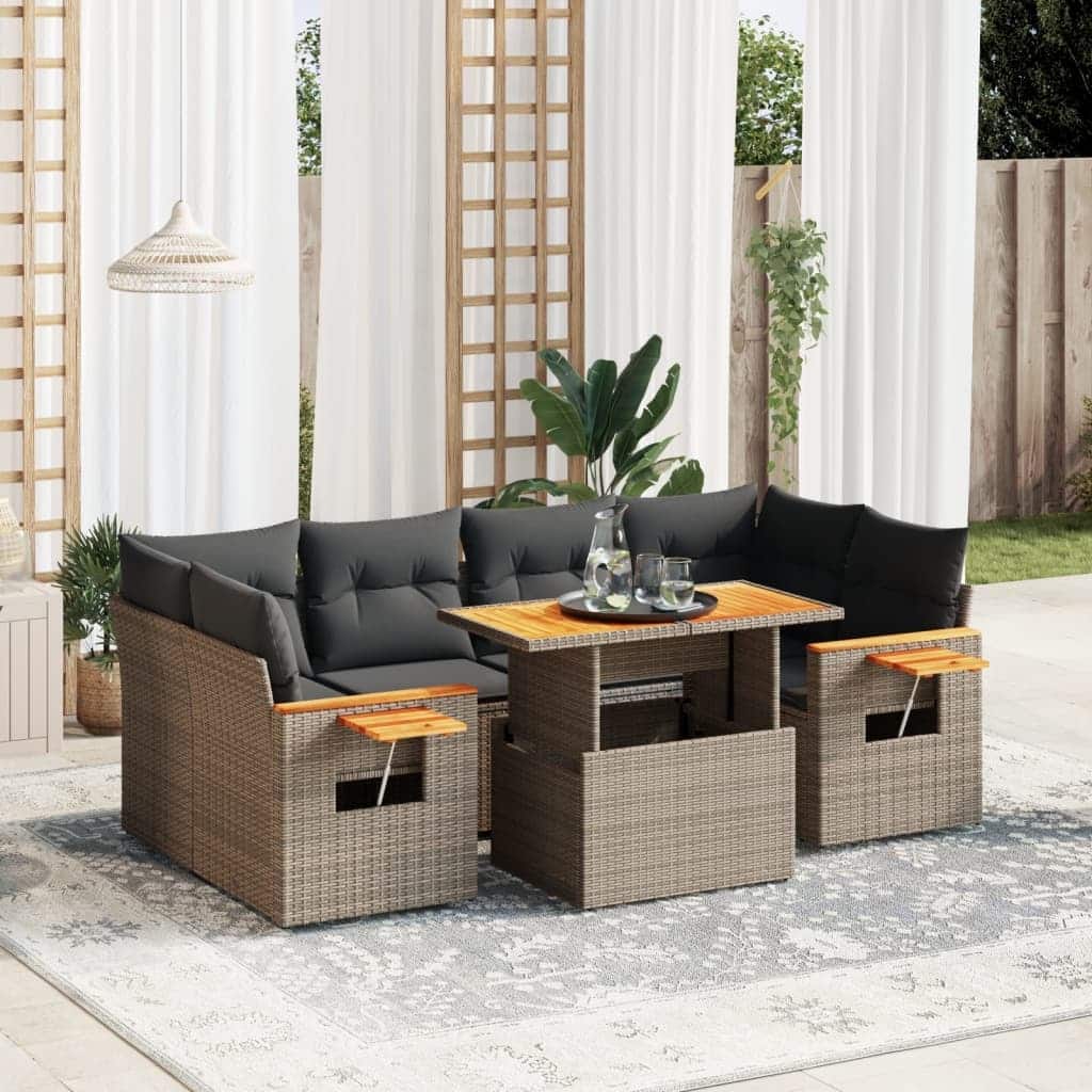 vidaXL Garden Sofa Set Gray PE rattan Large Adjustable Armrests - 21.7 x 39.4 x 28.7