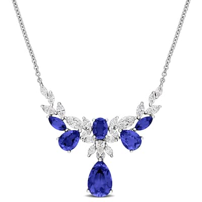 Miadora 8 5/8ct TGW Created Blue Sapphire and 2ct TW Lab-Grown Diamond Necklace 14k White Gold