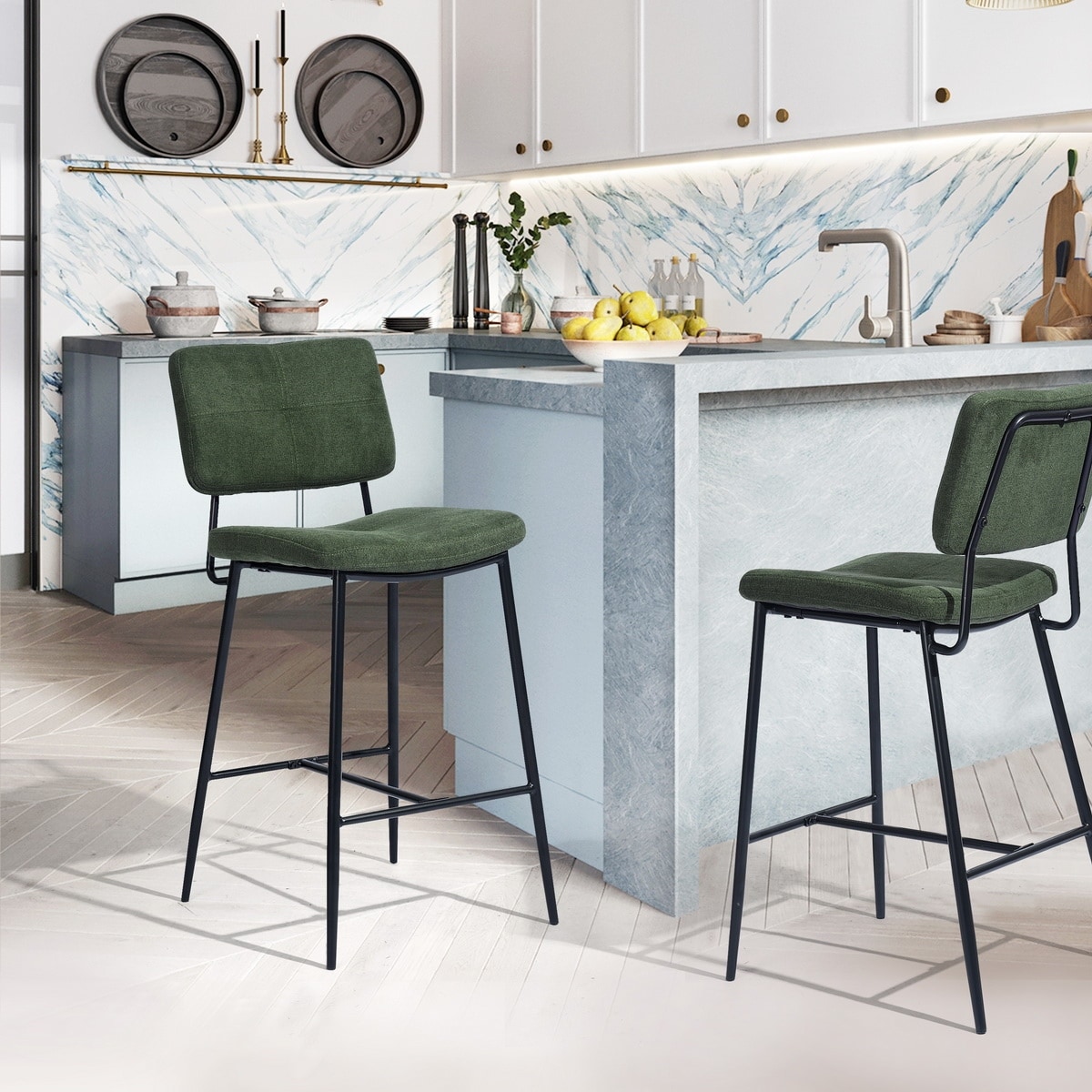 Homy Casa Counter Height 27 inch Bar Stool Dark Green Set of 2