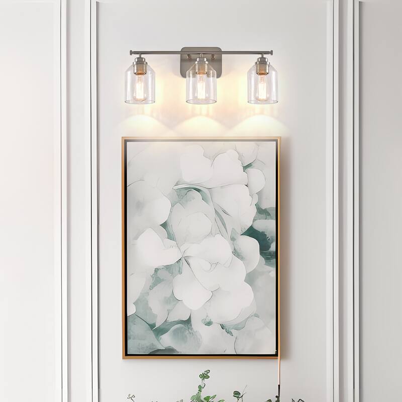 Modern Brushed Nickel 3-Light Bubble Glass Dimmable Bathroom Vanity Light Fixture - 22" W x 8.75" H