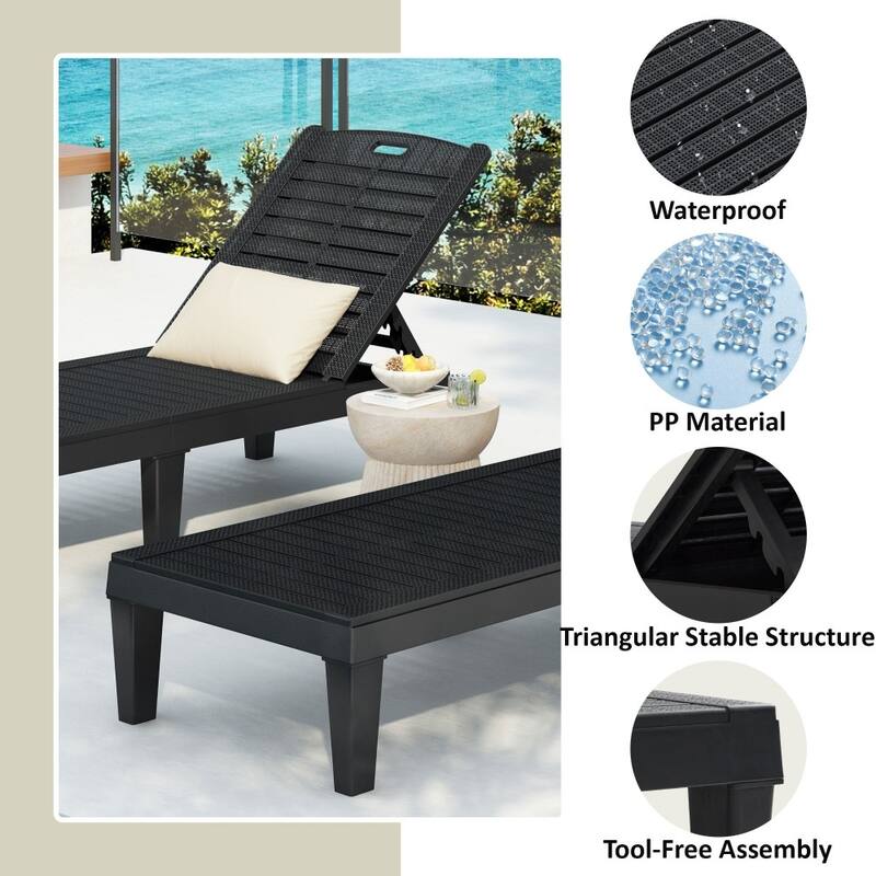 Modern 2-piece Outdoor Chaise Lounges with Adjustable Backrest (Set of 2)
