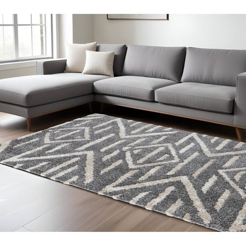 Wegal Power Loomed Geometric Modern Stain Resistant Soft Durable Area Rug By HomeRoots - 8' x 10'