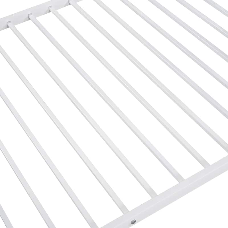 White Twin over Twin Metal Bunk Bed with Fence & Ladder