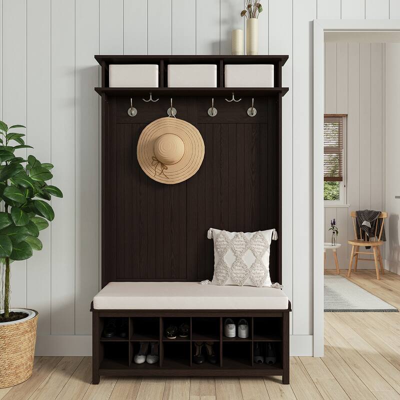 John Louis Home Solid Wood Hall Tree with Shoe Storage