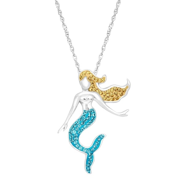 Crystaluxe Mermaid Pendant with Swarovski Crystals in Sterling Silver - Blue