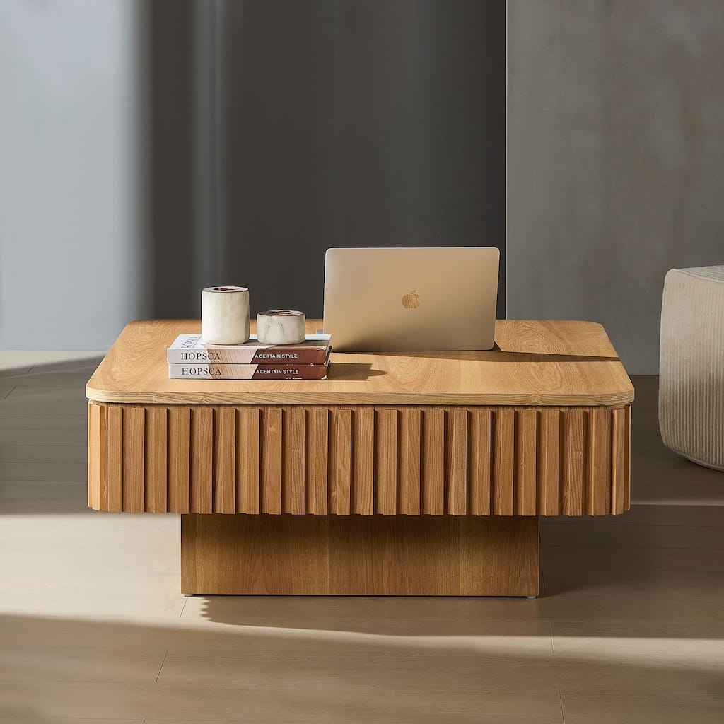 Modern Handcraft Drum Coffee Table Square Coffee Table for Living Room,Lift Top Wooden Coffee Table with Hidden Storage Space