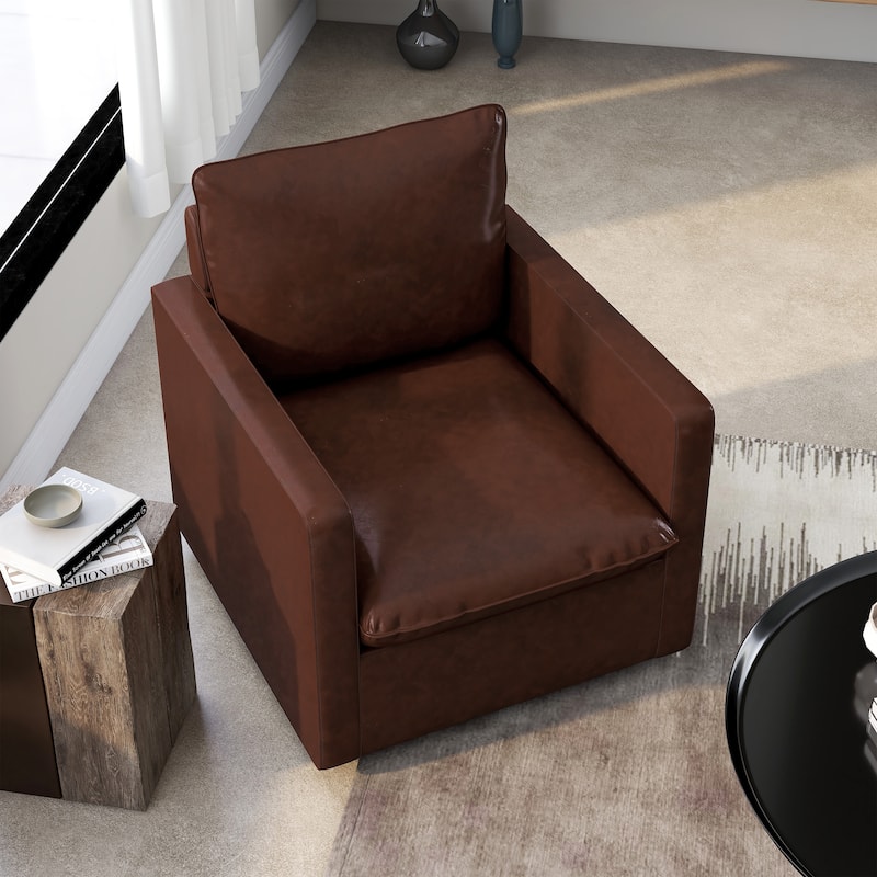 Mellory Transitional Faux Leather Upholstered Swivel Armchair by Furniture of America