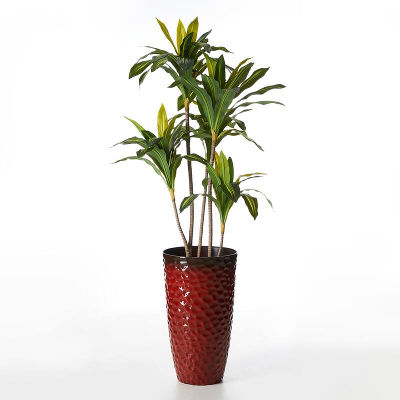 Glitzhome Set of 2 Oversized Tall Planter Honeycomb Textured Gradient Cobalt Blue Garden Plant Pots with Drainage Holes