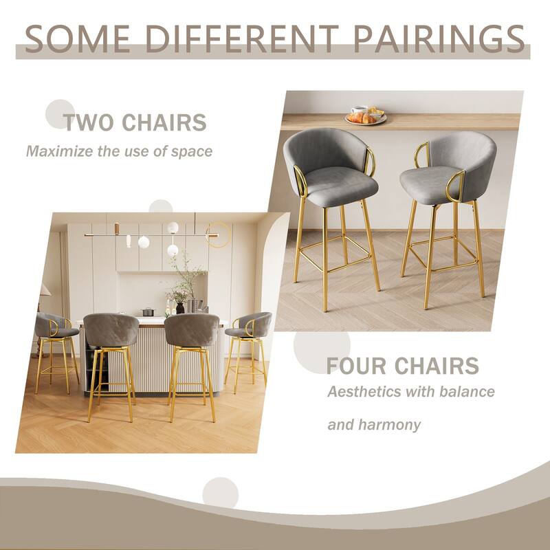 Counter Height Chairs Set of 2, Velvet Upholstered Kitchen Island Chair with Back, Dining Chairs with Metal Legs
