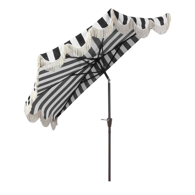 9ft Half Market Umbrella, Scalloped, Crank, Tilt, UV, by JONATHAN Y