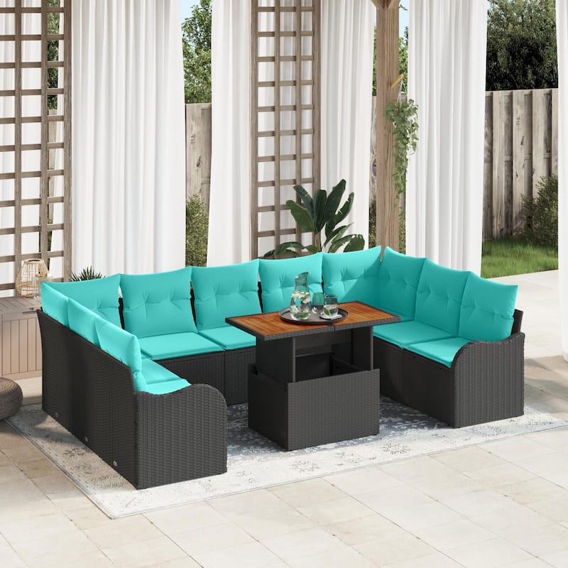vidaXL 10 Piece Garden Sofa Set with Cushions - 113.8×70×27.2 - Black