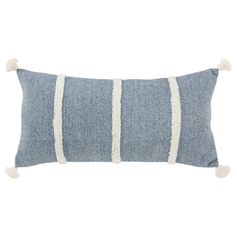 Rizzy Home Striped Throw Pillow with Tassels - Down Alternative - Blue