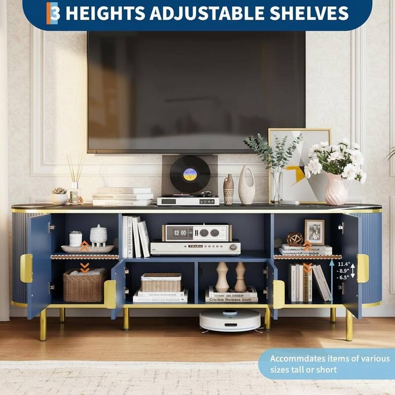 Fluted TV Stand, with Faux Marble Top