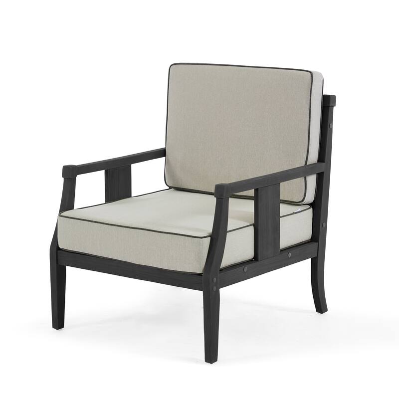 3-Piece Teak Wood Outdoor Armchair Set with Side Table, Cushions, Patio Seating Sets