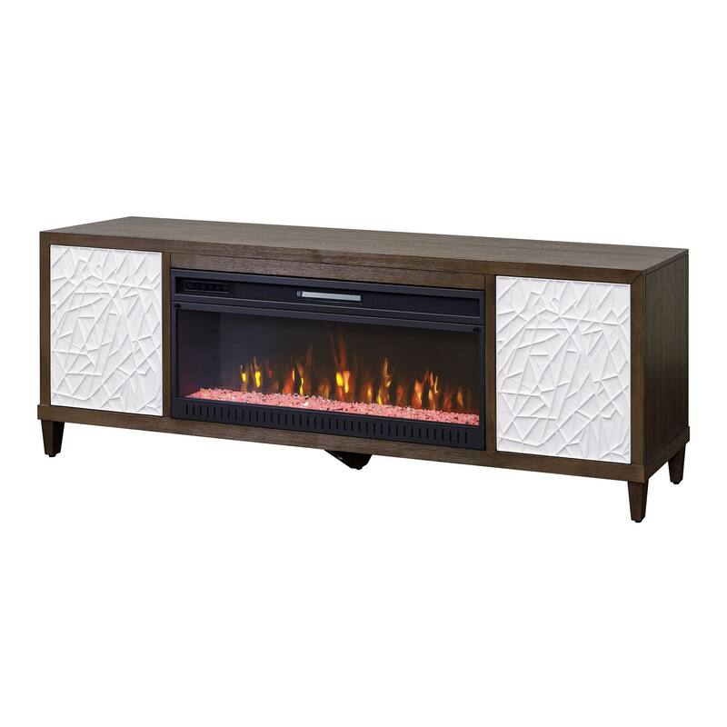 Modern Wood 81" Fireplace Console with with doors, TV Stand, Entertainment Storage, Fully Assembled, Brown