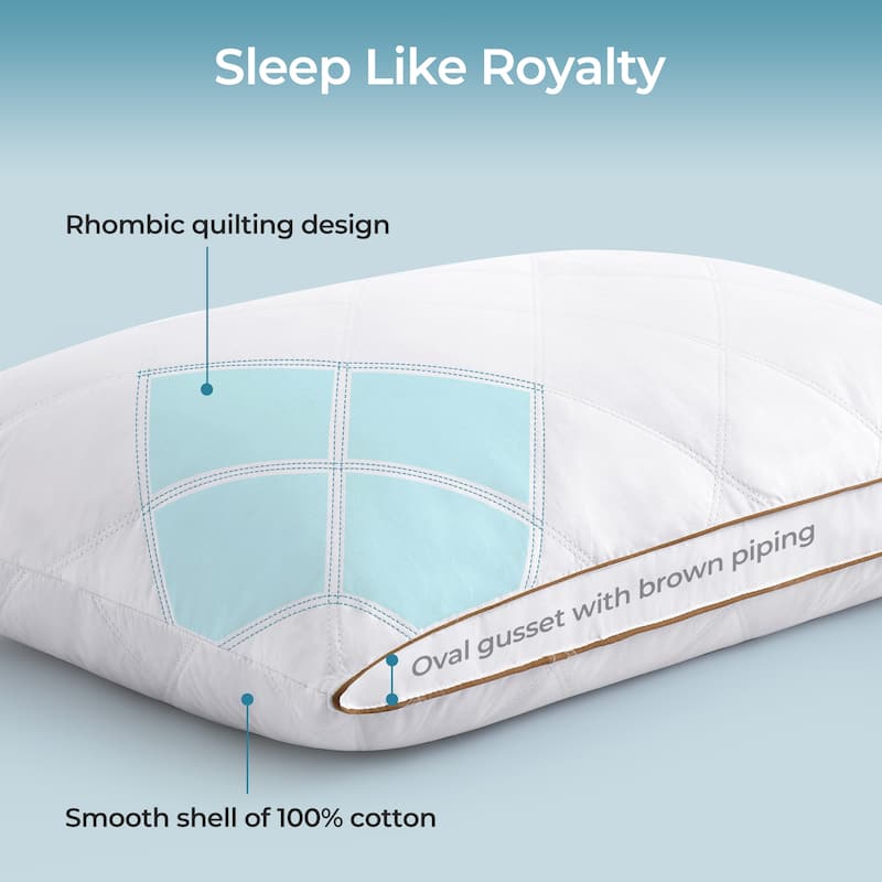 2 Pack Premium Quilted Gusset Goose Feather and Down Bed Pillows for Side & Back Sleepers - White