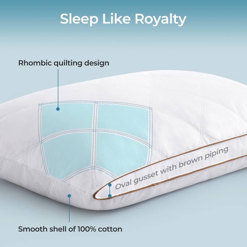 2 Pack Premium Quilted Gusset Goose Feather and Down Bed Pillows for Side & Back Sleepers - White