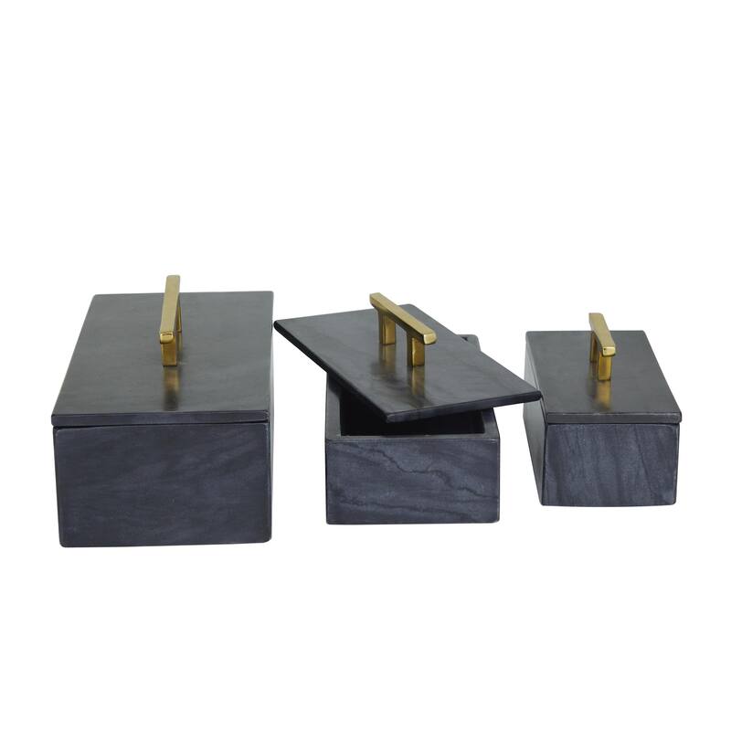 Marble Decorative Box with Gold or Silver Aluminum Handle Set of 3 - Black, White, or Green - Roche River Decor