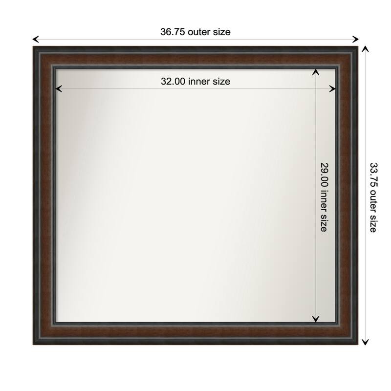 Cyprus Walnut Framed Non-Beveled Custom Wall Mirror, Bathroom Vanity Mirror - Outer Size: 36.75 x 33.75