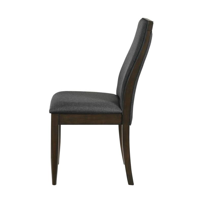 Set of 2 Grey Fabric Upholstered Dining Chairs, Dark Walnut
