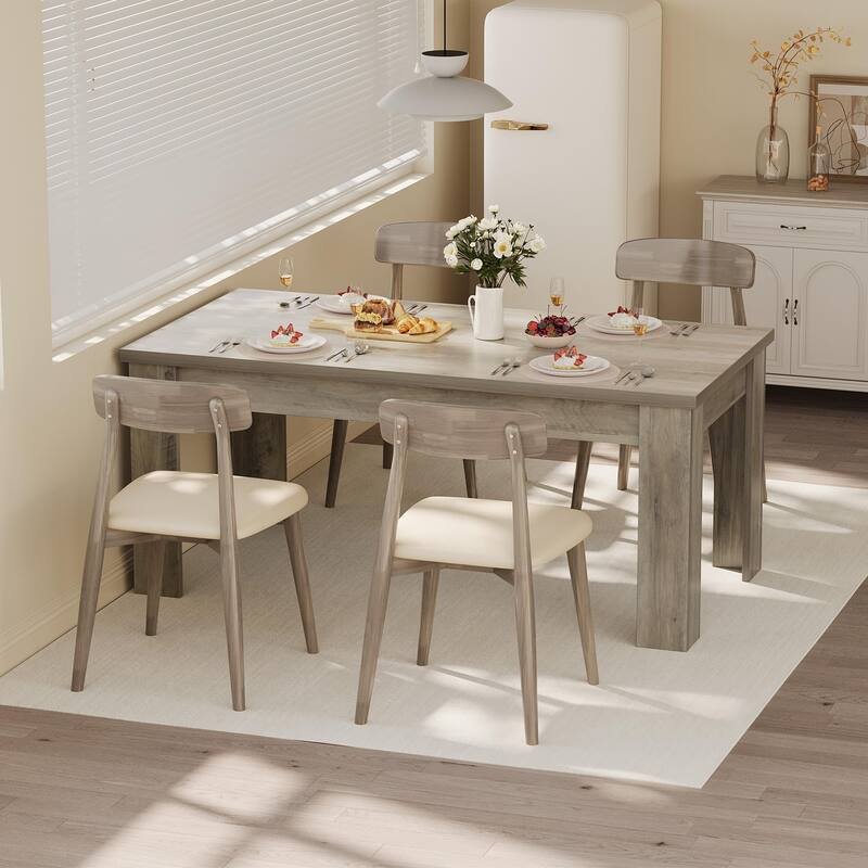 63 Inch Dining Table, Rectangular Dining Table for Kitchen - Grey - Thick