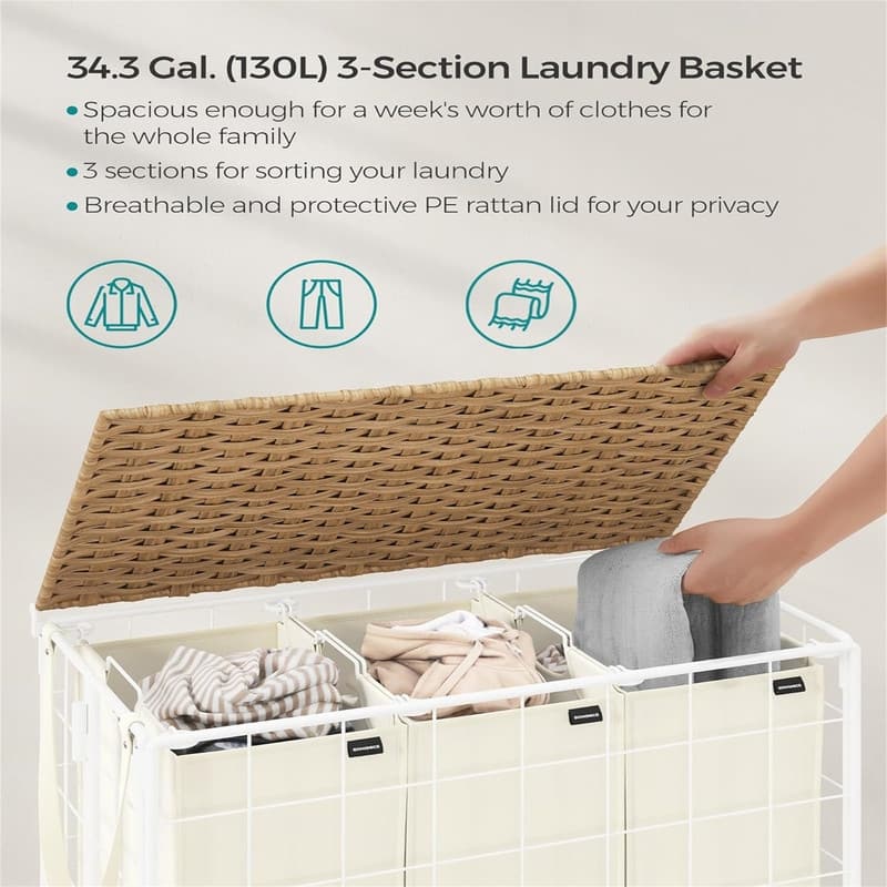 130L Laundry Basket with Lid - 26"L x 13"W x 25.6"H
