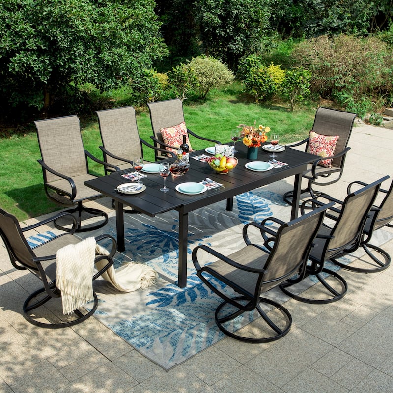 MAISON ARTS 7/9-Piece Patio Dining Furniture Set with Dining Swivel Chairs and 1 Expandable Outdoor Dining Rectangle Table - 9-Piece Taupe