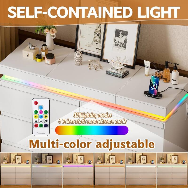 PAKASEPT 6 Drawer Dresser with Plip Top Mirror