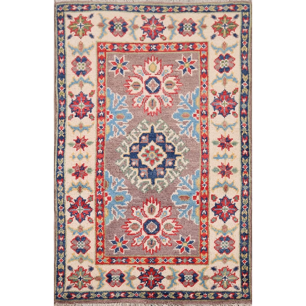 Traditional Kazak Oriental Foyer Rug Hand-Knotted Wool Carpet - 1'11" x 3'0"