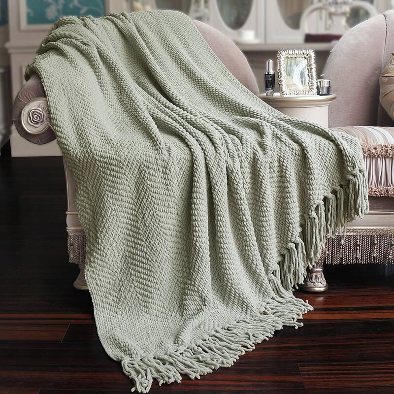 Knitted Tweed Couch Throw - Silver green - 50" x 60"