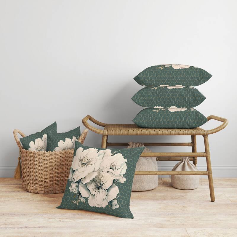 Magnolia Majesty Faux Suede Reversible Throw Pillow Stone and Grey