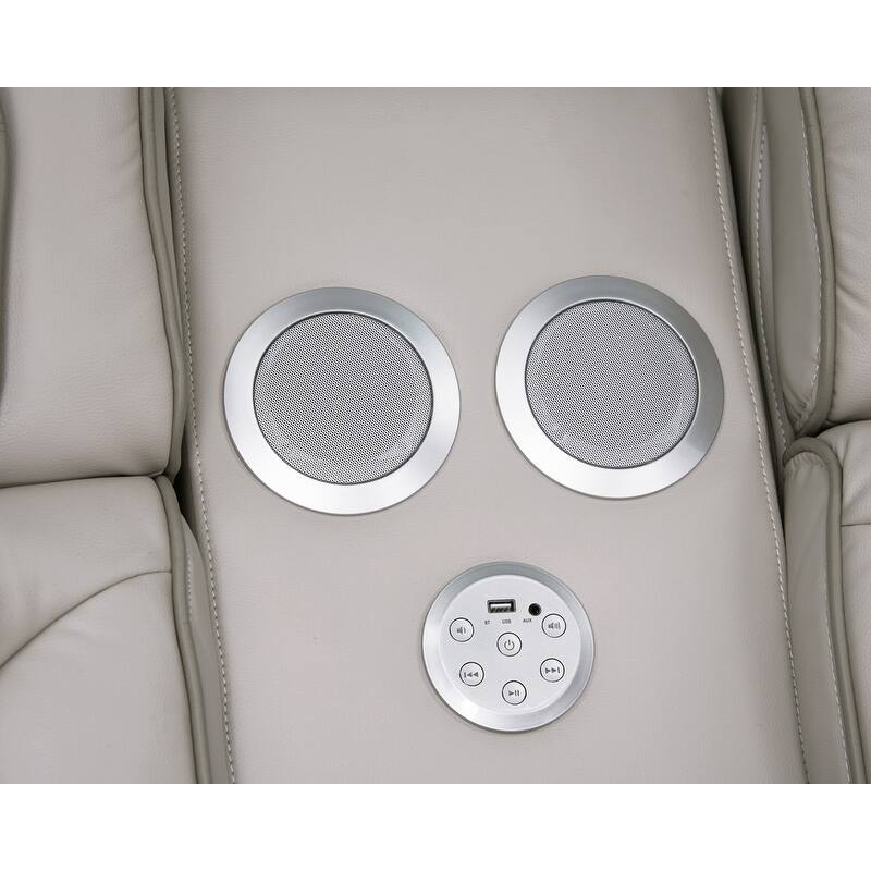 Jazz Leather Aire Pwr Reclining Sofa & Loveseat Set w/Pwr Headrest, BT Spkrs, LED, Wireless Chrg Drop Tbl, USB, Strg & Cuphldrs