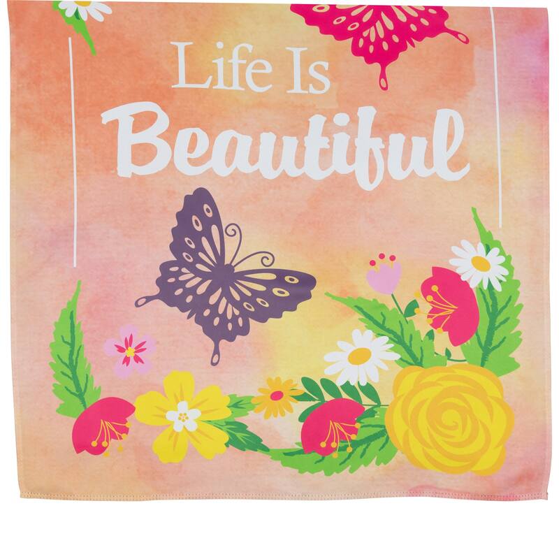 Life is Beautiful Pink Floral Outdoor House Flag 28" x 40"