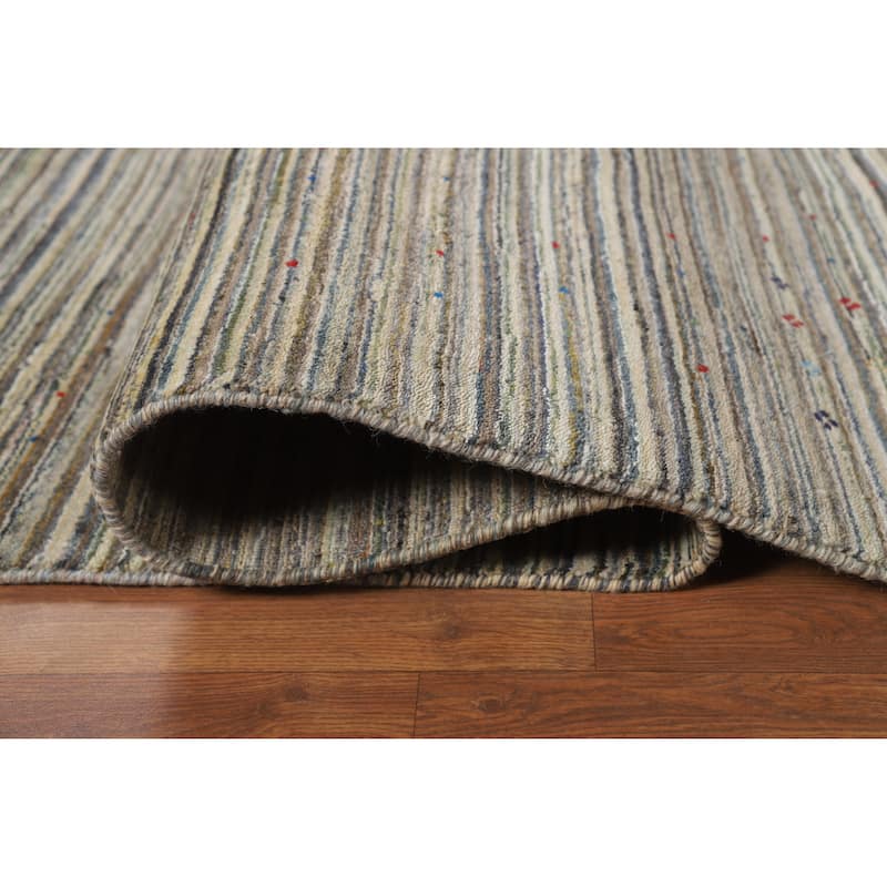 Striped Gabbeh Indian Area Rug Hand-Knotted Wool Carpet - 8'0" x 9'9"