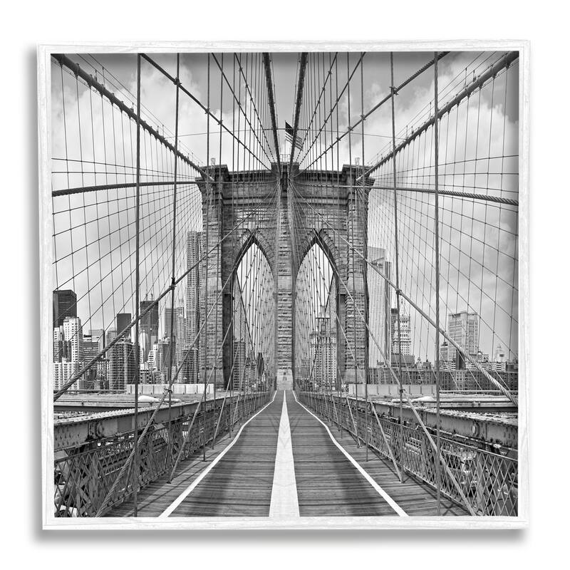 Stupell Brooklyn Bridge Black White Industrial Landscape City Architecture Framed Wall Art