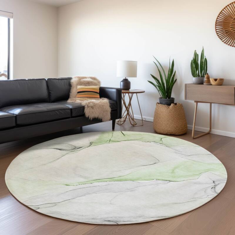 Premium Washable Super Soft Modern Watercolor Mayfield Rug - Green - 8' x 8' - Round