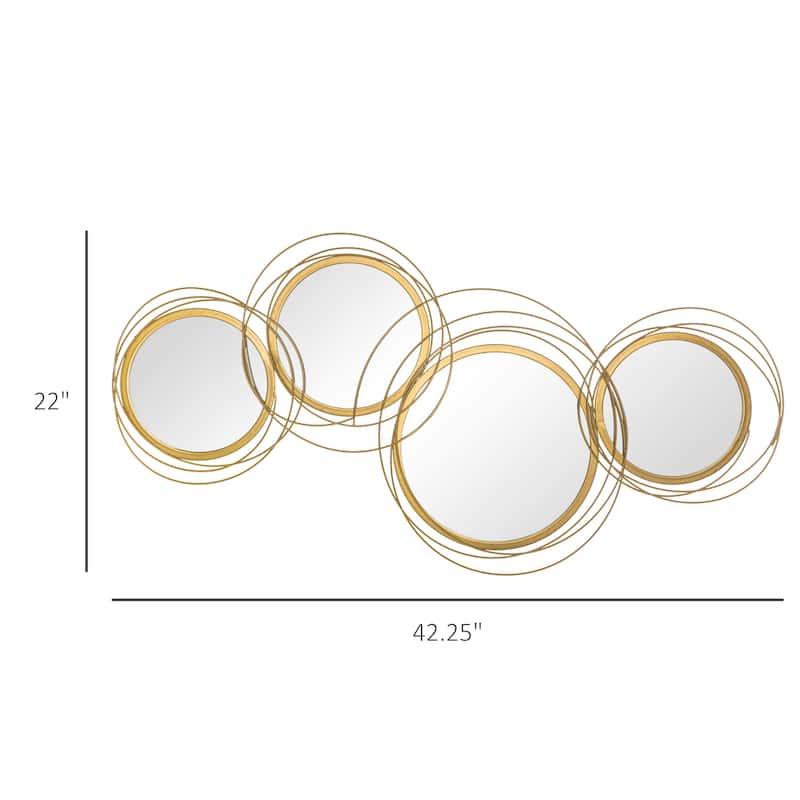 Gold Metal Round Wall Mirror with Thick Glass and Easy Mounting - 42.25"Dia. x 1.5" D x 22” H