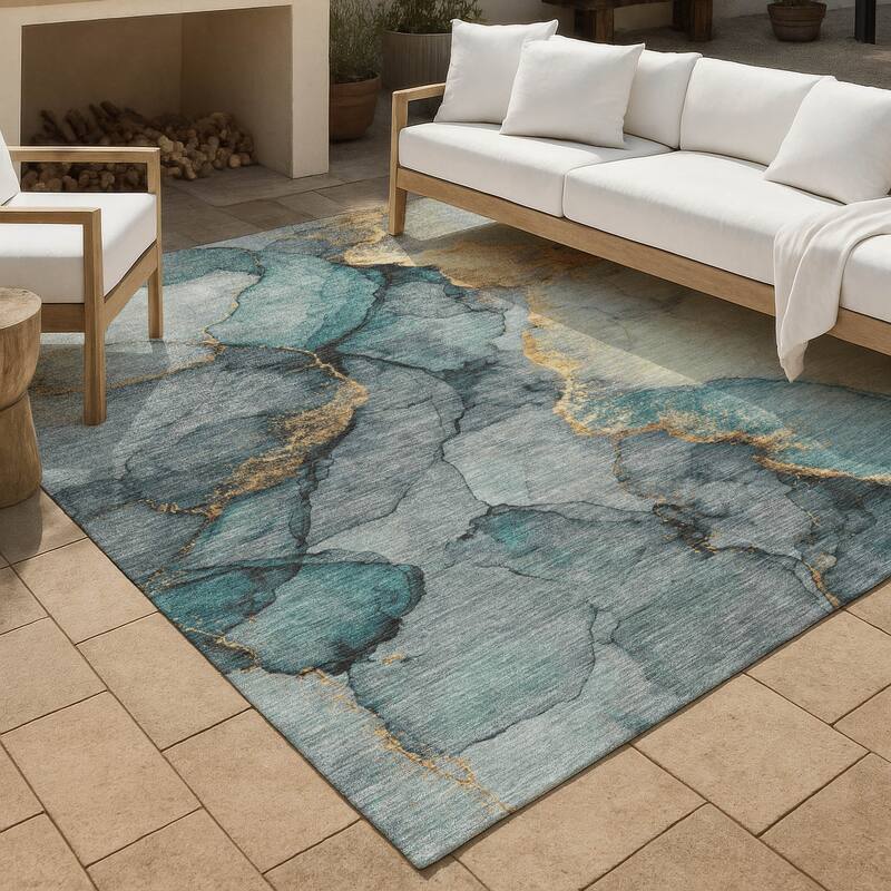 Machine Washable Indoor/ Outdoor Modern Brush Chantille Rug - Teal - 10' x 14'