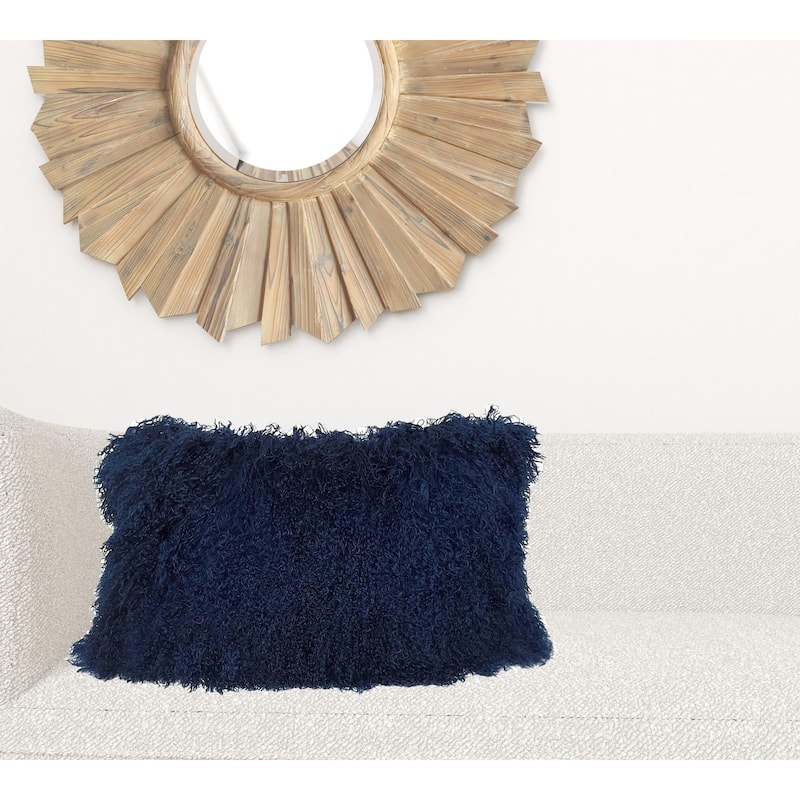 17" Navy Blue Genuine Tibetan Lamb Fur Pillow With Microsuede Backing - Navy Blue