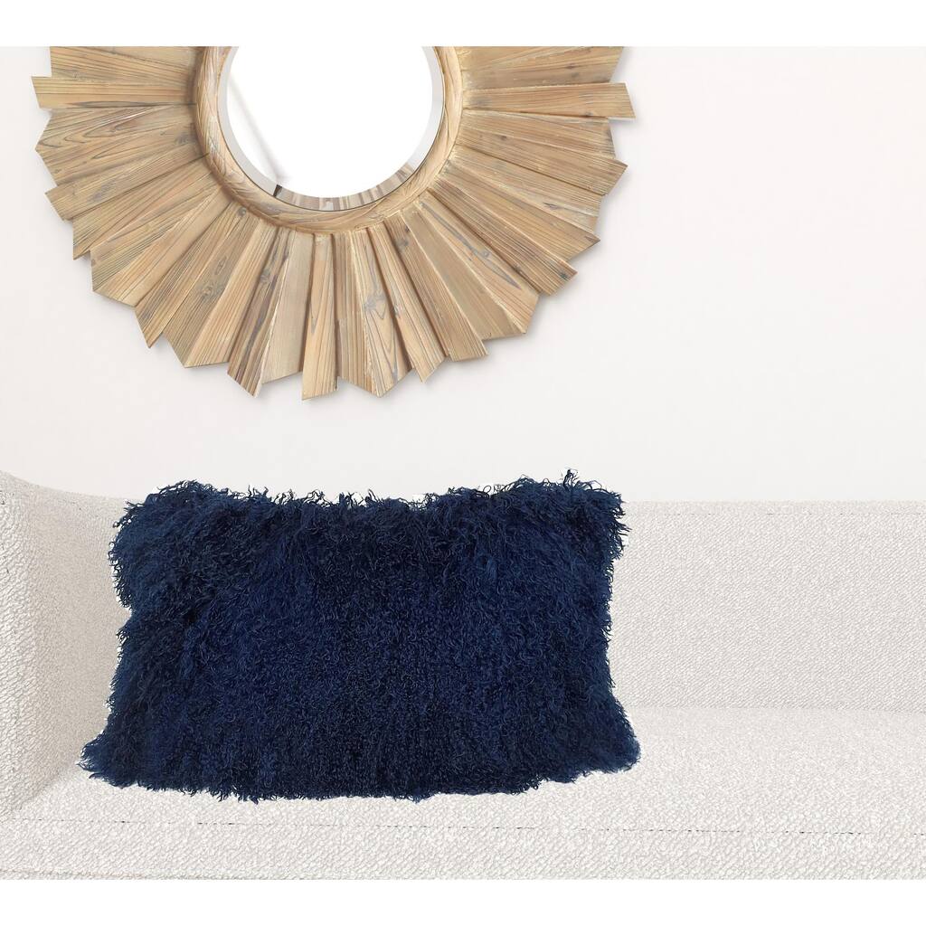 17" Navy Blue Genuine Tibetan Lamb Fur Pillow With Microsuede Backing