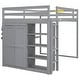 preview thumbnail 9 of 16, Full Loft Bed with Wardrobe, Shelves, and LED Light - Gray