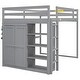 preview thumbnail 9 of 16, Wood Full Size Loft Bed with Built-in Wardrobe, 4-Layer Storage Shelves, and LED Light - Gray