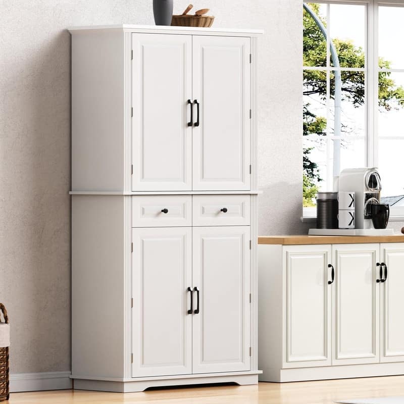 Freestanding 71" Tall Kitchen Pantry Cabinet with Pull-Out Organizers and Unique Embossed Texture for Organized Storage