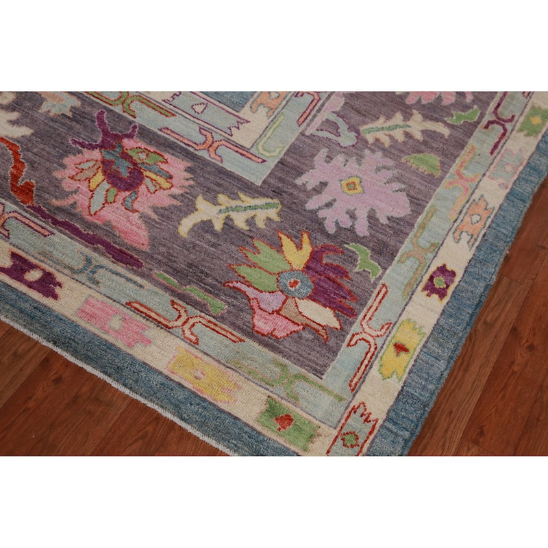 Hand Knotted Oriental 100% Wool Carpet Transitional All-Over Navy Blue & Blues Oushak Area Rug - 14' 1'' X 10' 3''