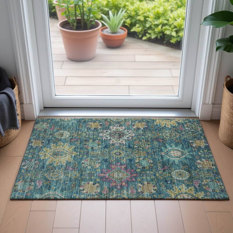 Machine Washable Indoor/Outdoor Boho Traditional Chantille Rug