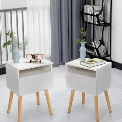 2-Piece White Nightstand Set with Drawer & Shelf, Modern Bedside Tables