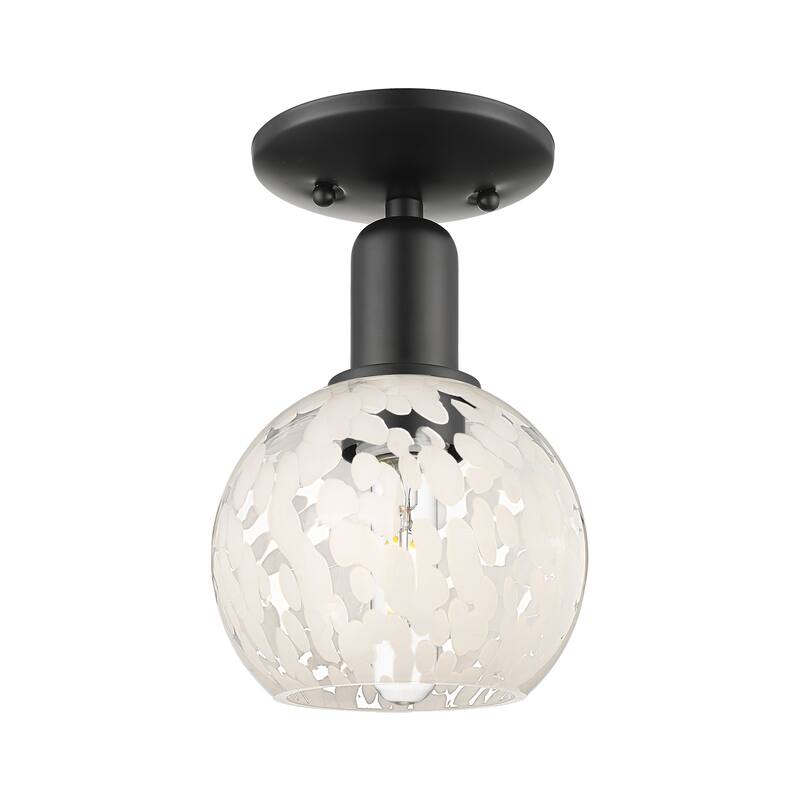 Innovations Lighting Endless Possibilities Arcadia - White Mouchette - 1 Light 6" Semi-Flush Mount - Matte Black